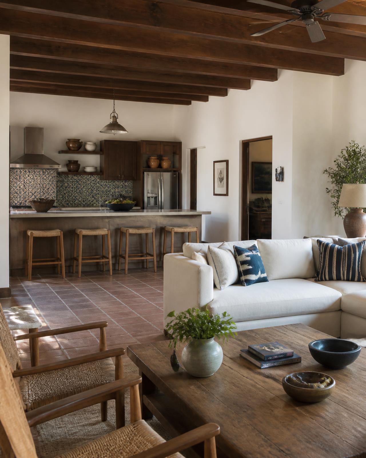 Interior de una casa mexicana moderna en buen estado de mantenimiento.